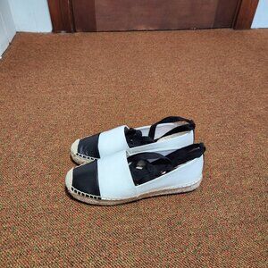 J Crew Canvas Espadrille Flats With Leather Cap Toe